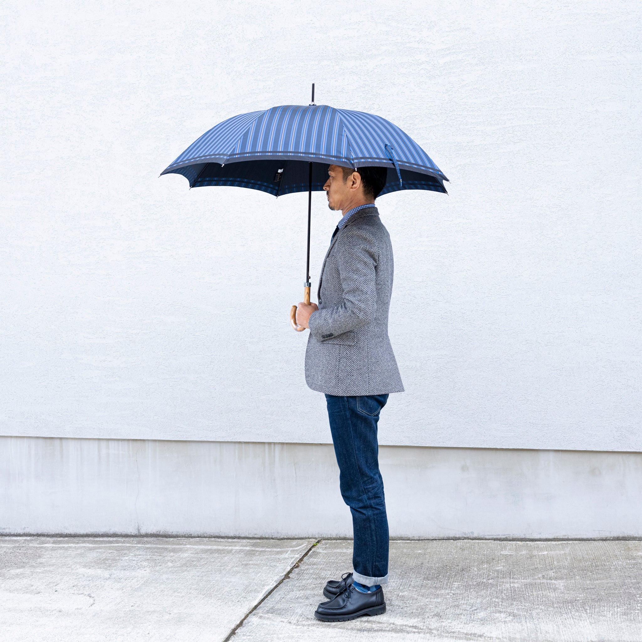 Tie Stripe×Plain BLUE 長傘