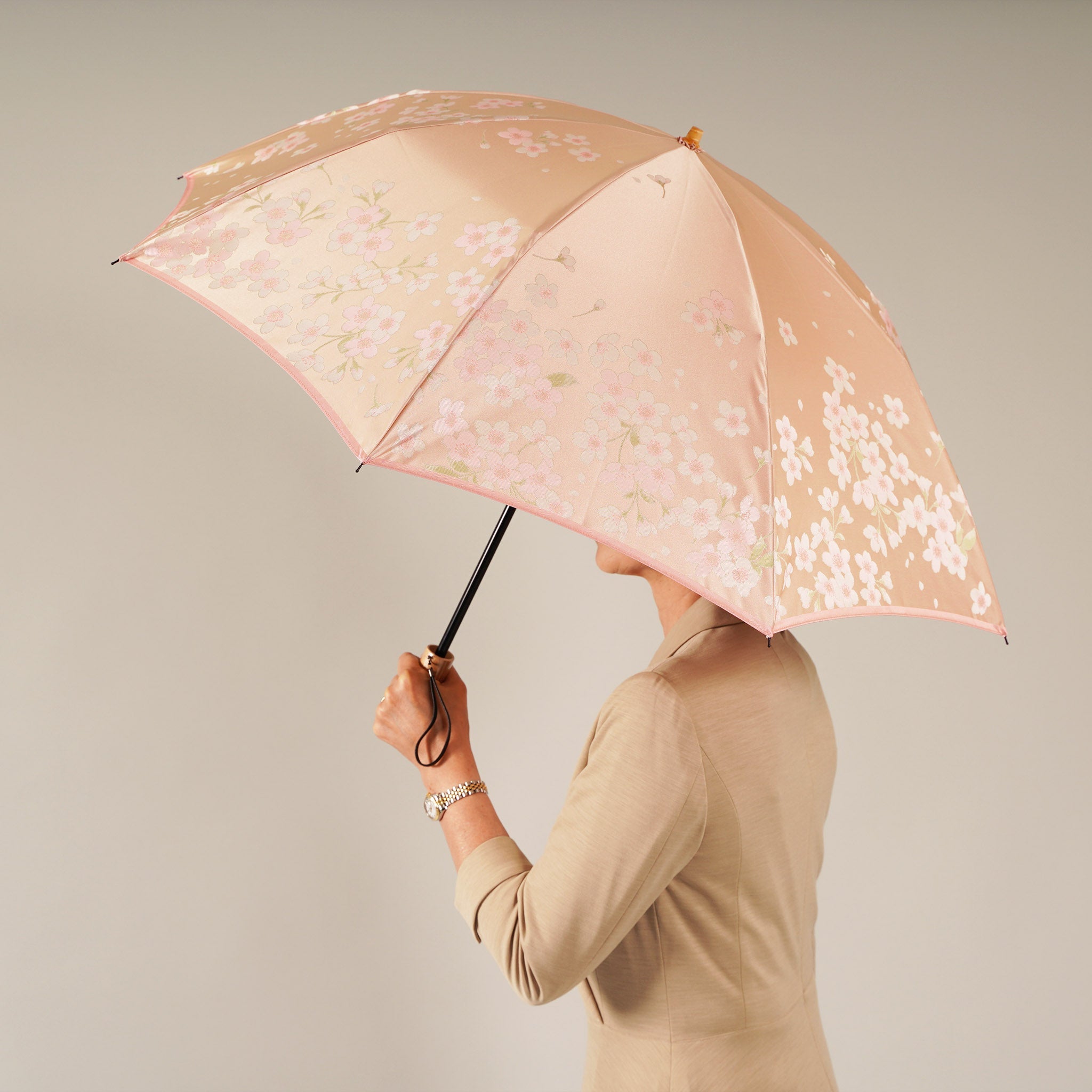 晴雨兼用 レディース 絵おり 桜 ピンク 折りたたみ傘 サイズイメージ