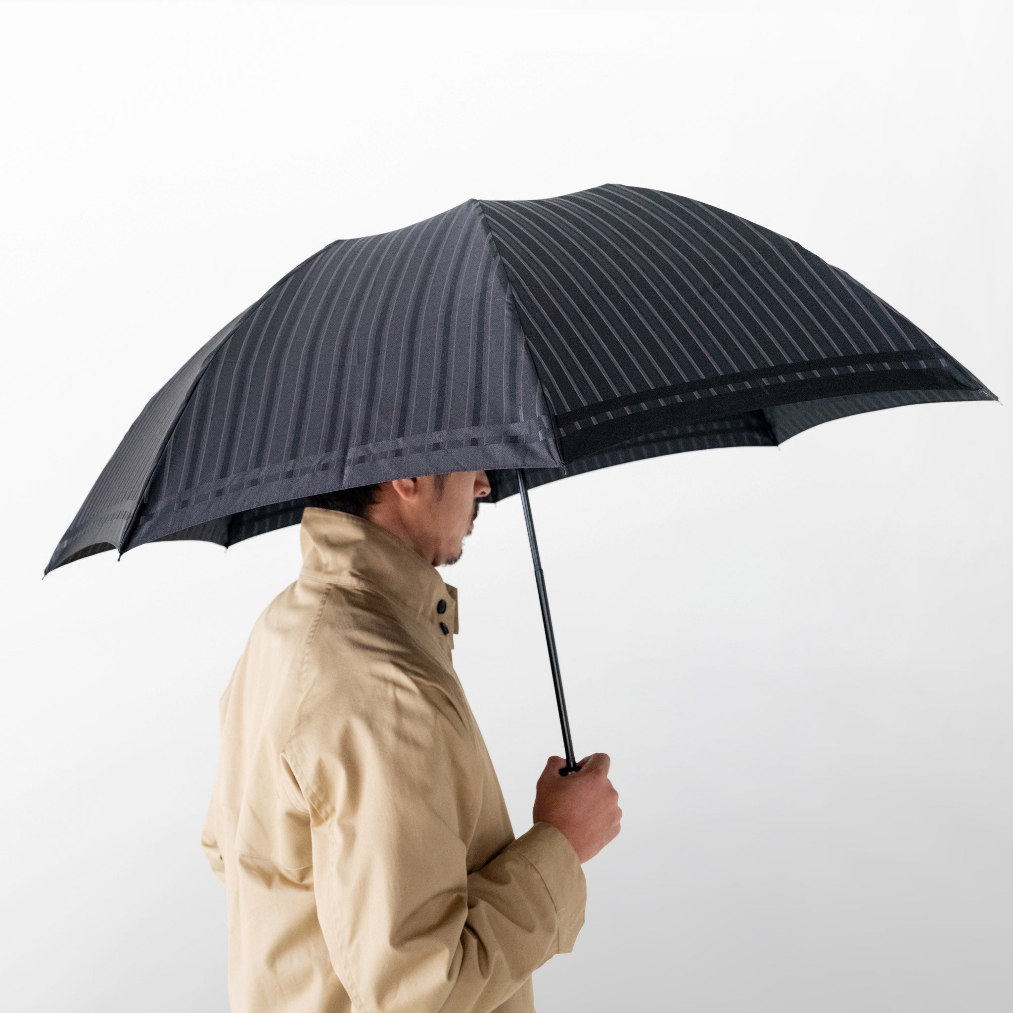 Tie Stripe×Plain BLACK 折りたたみ傘 サイズイメージ