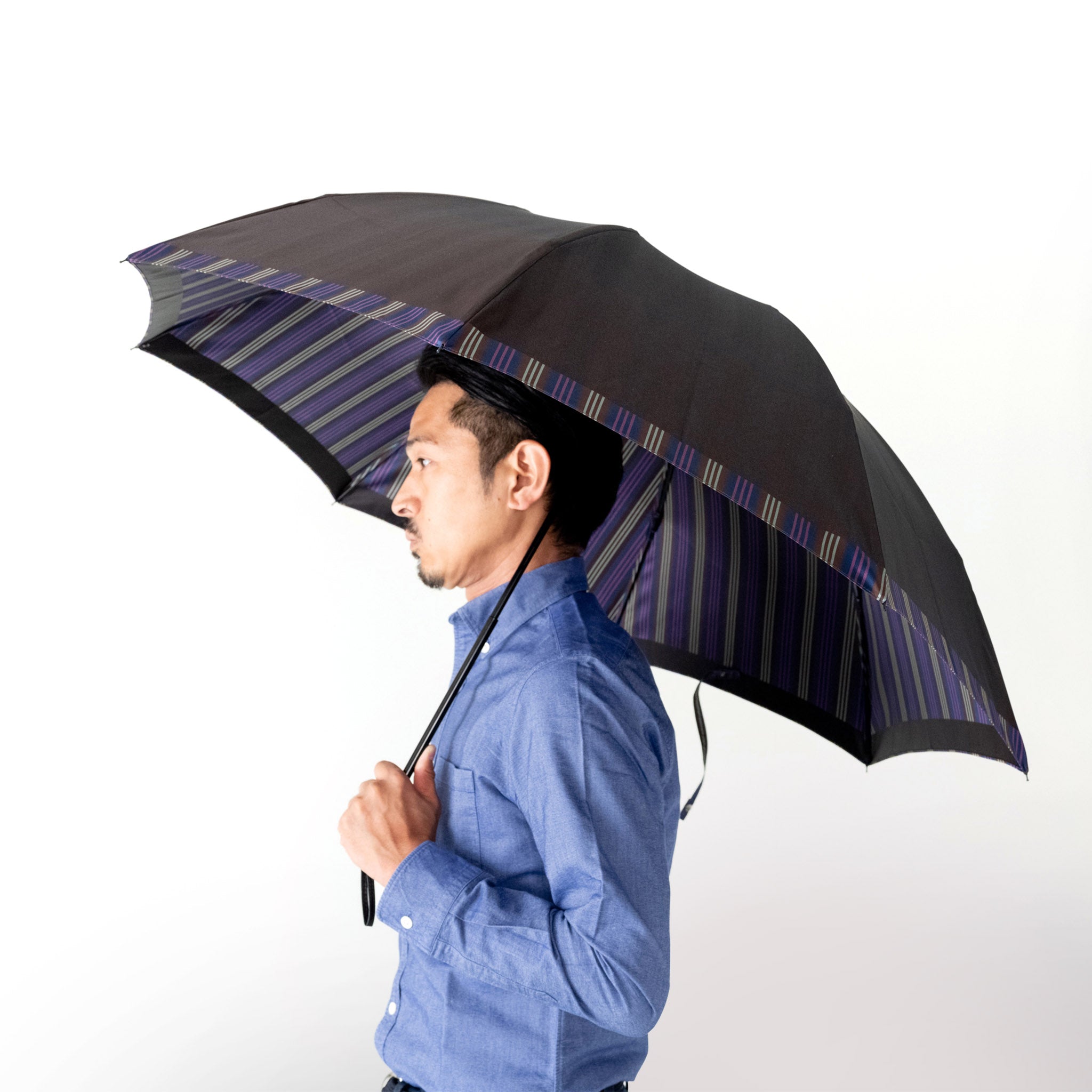 Tie Plain×Stripe BROWN 折りたたみ傘 サイズイメージ