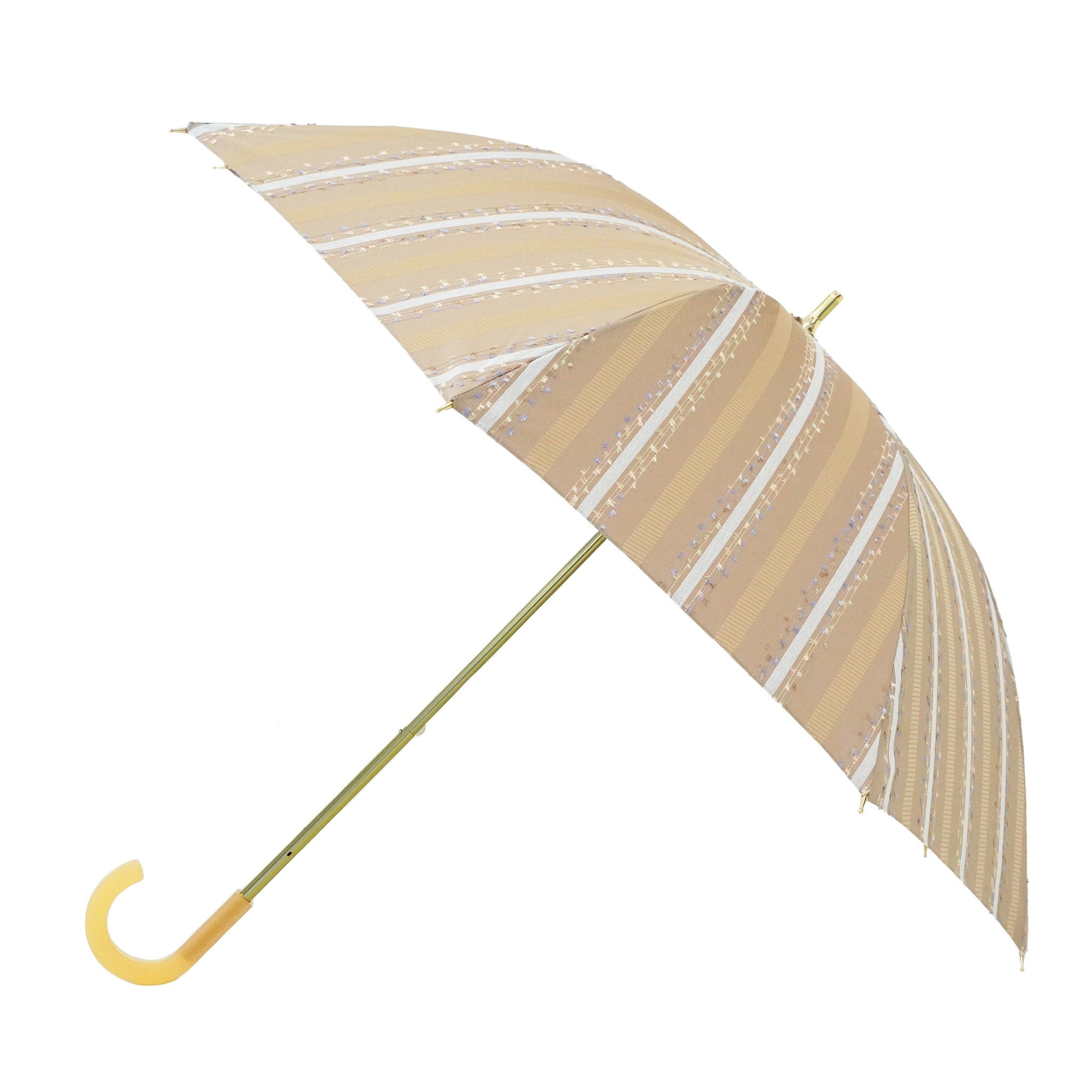 晴雨兼用 レディース feel.t ファンシーストライプ ピンクベージュ スライドショート傘