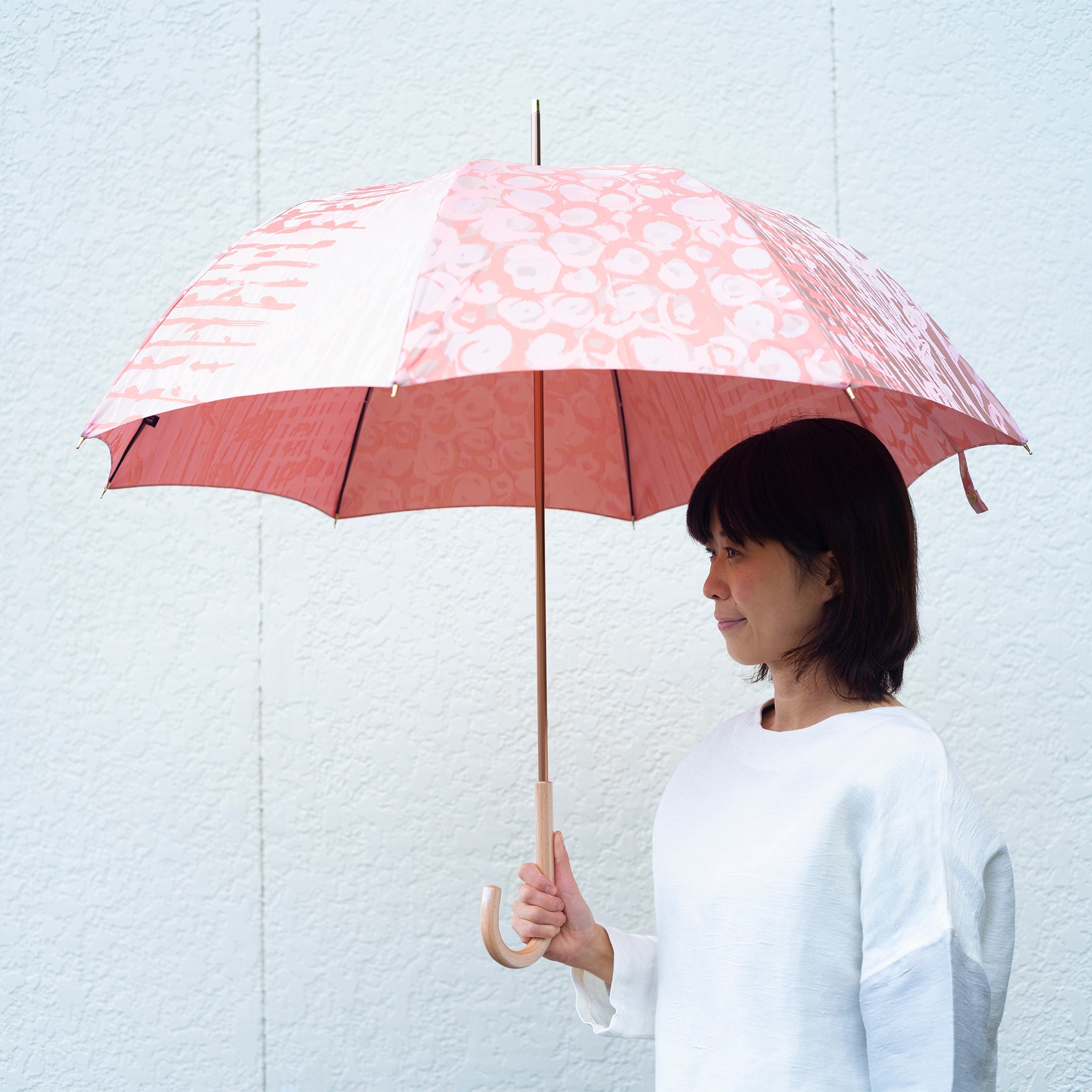 晴雨兼用 レディース Aneqdot ローズ サーモンピンク 長傘