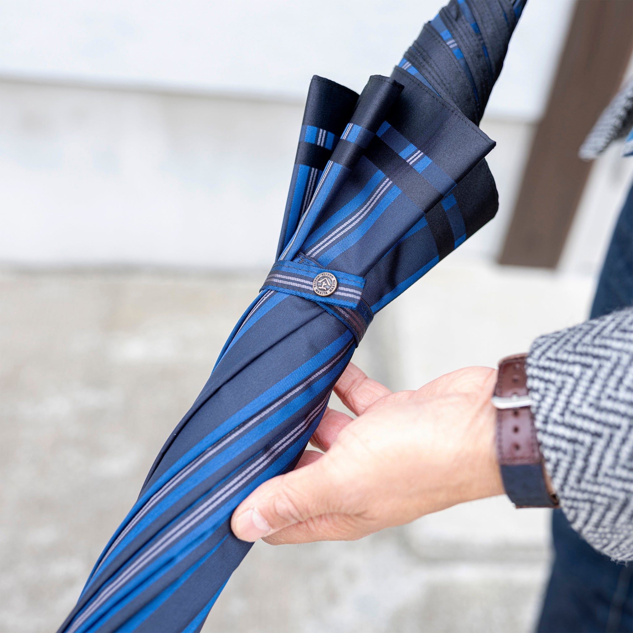 Tie Stripe×Plain BLUE 長傘