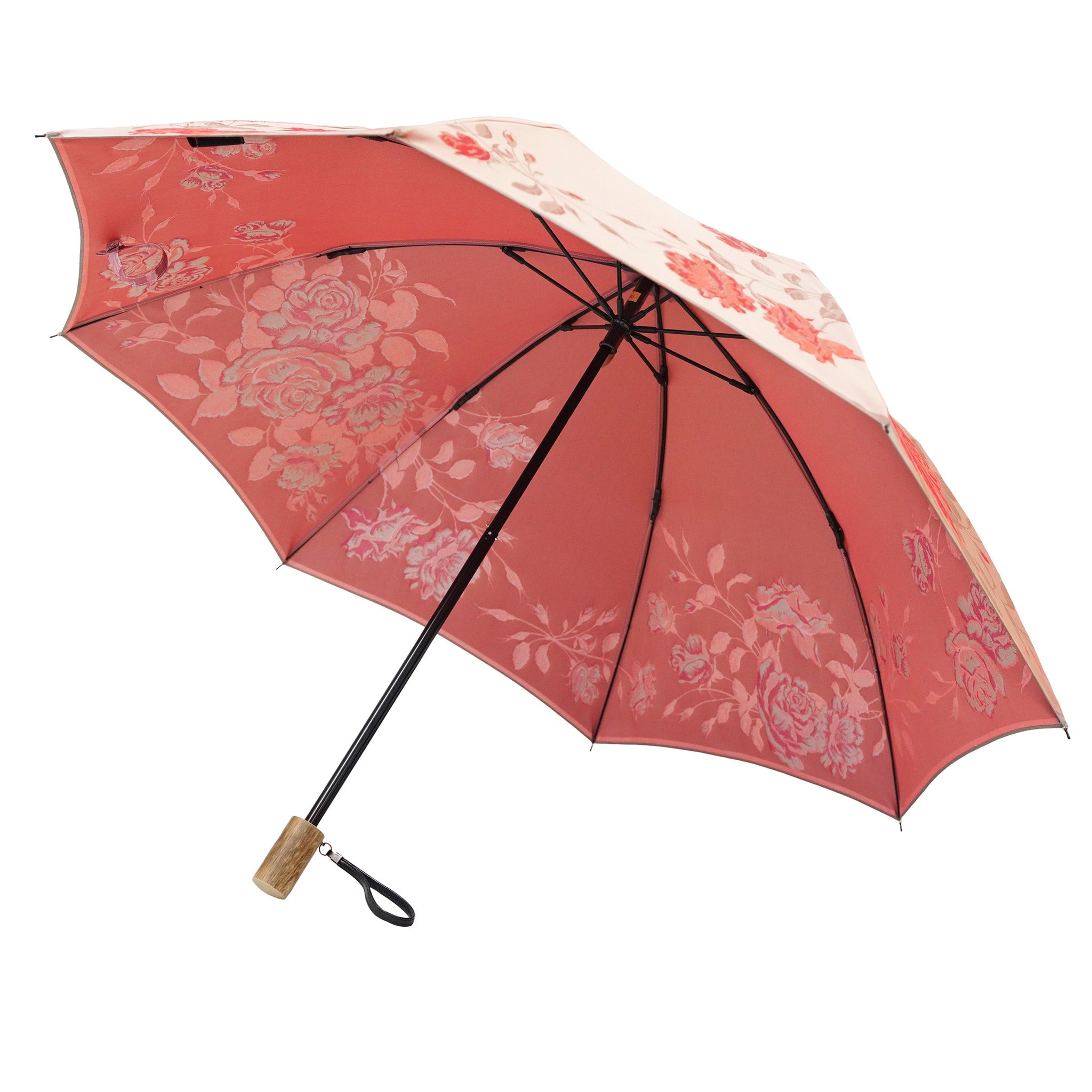 晴雨兼用 レディース 絵おり バラ ピンク 折りたたみ傘