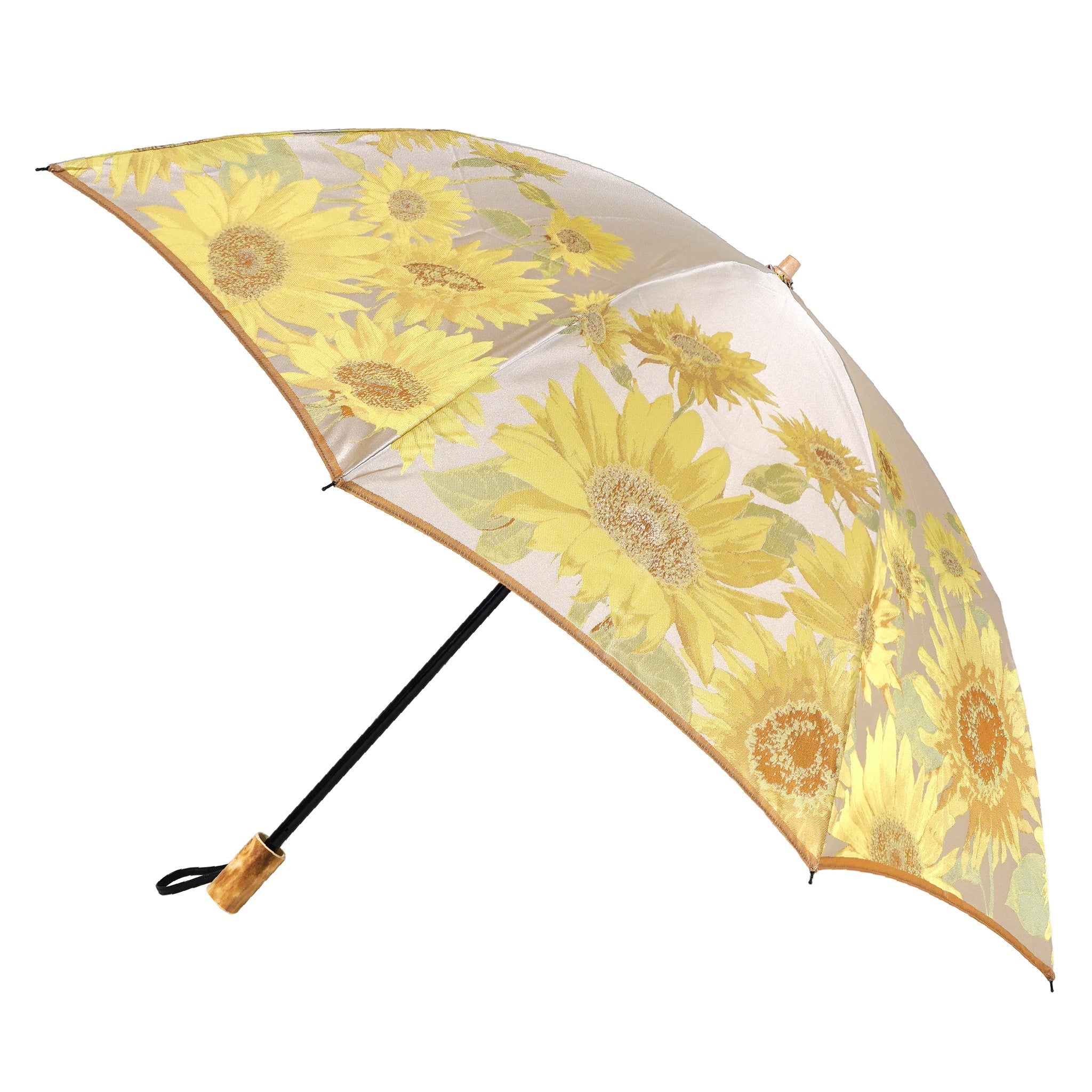 晴雨兼用 レディース 絵おり 向日葵 イエロー 折りたたみ傘