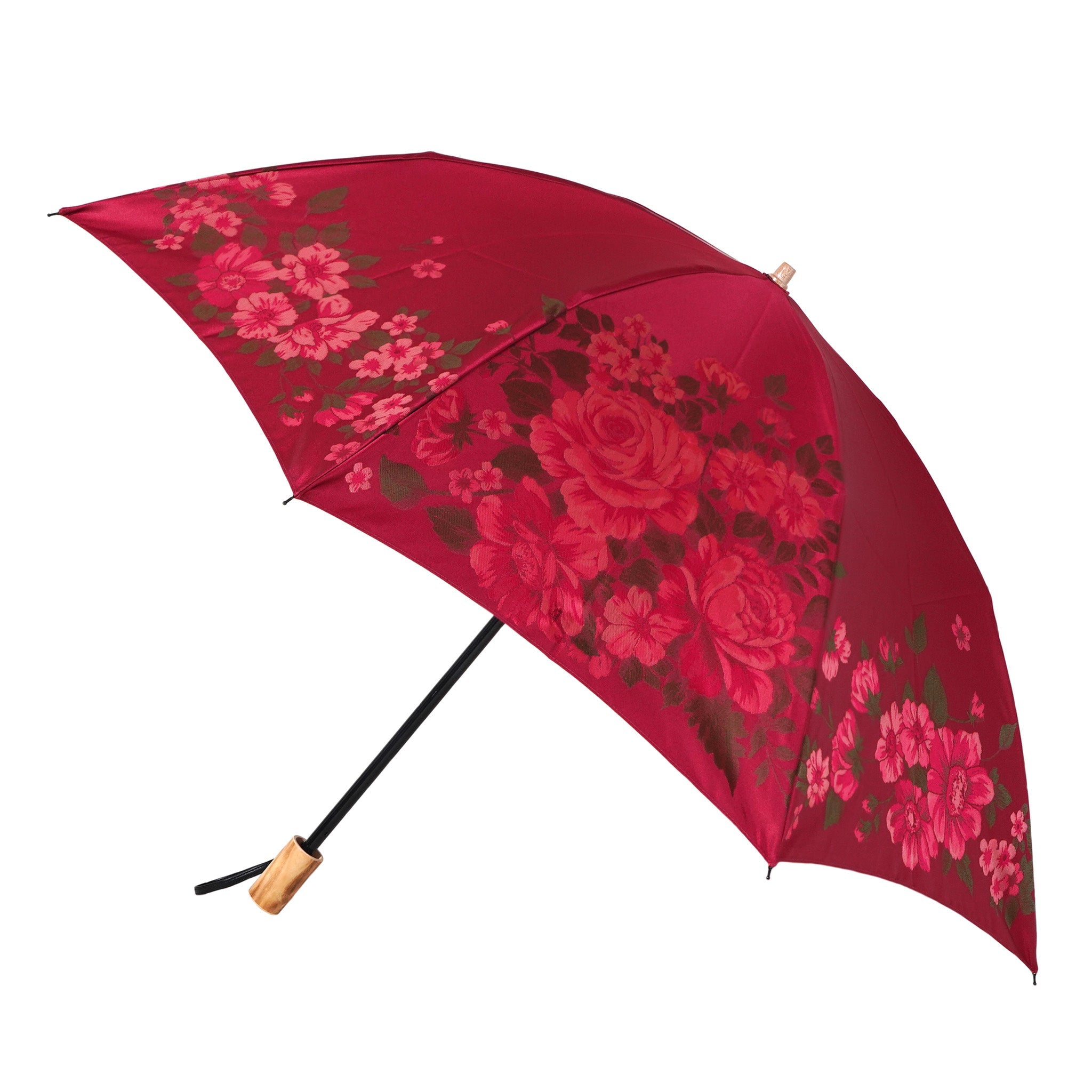 晴雨兼用 レディース 絵おり 大バラ レッド 折りたたみ傘