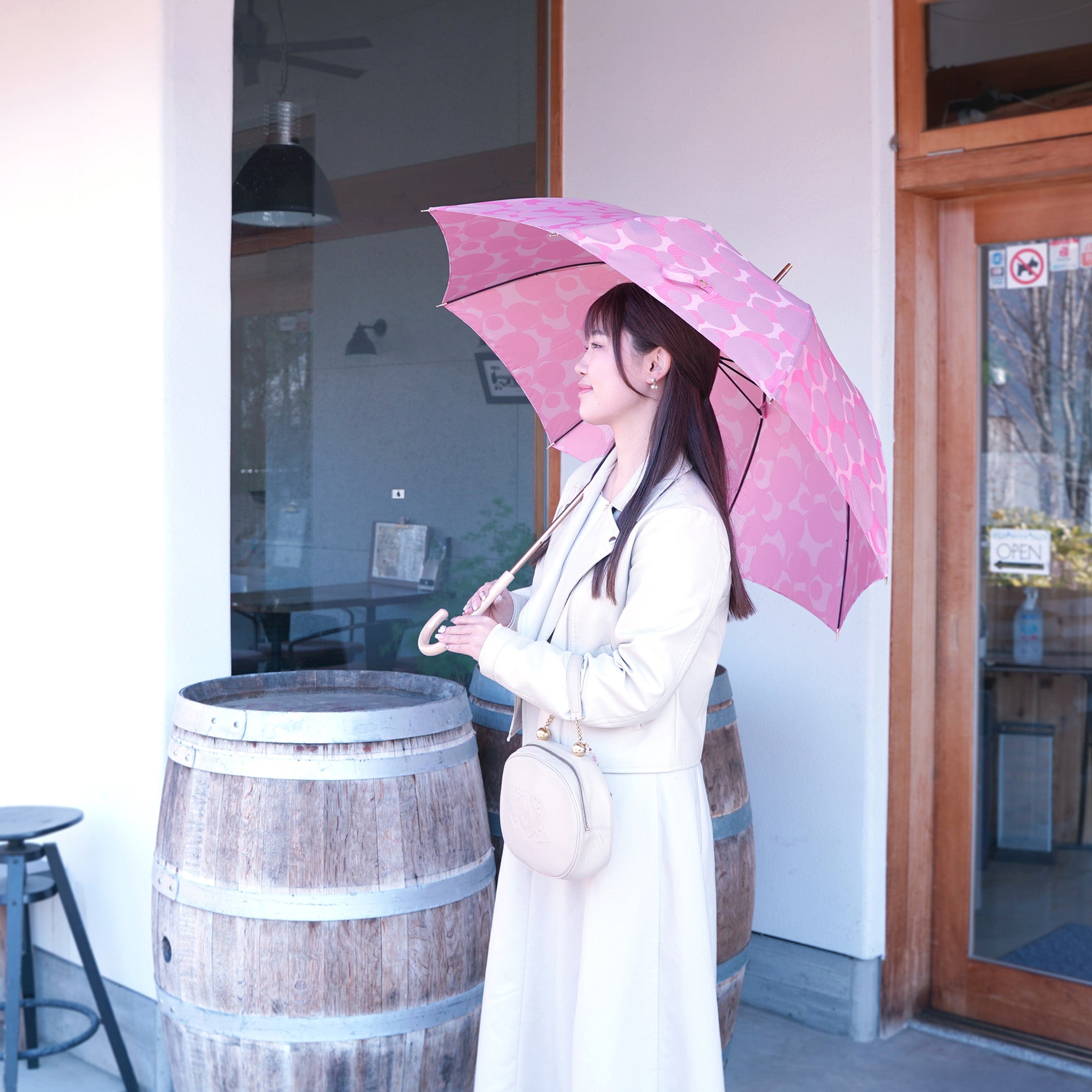 晴雨兼用 レディース ノルディック バブル ピンク 長傘 サイズイメージ
