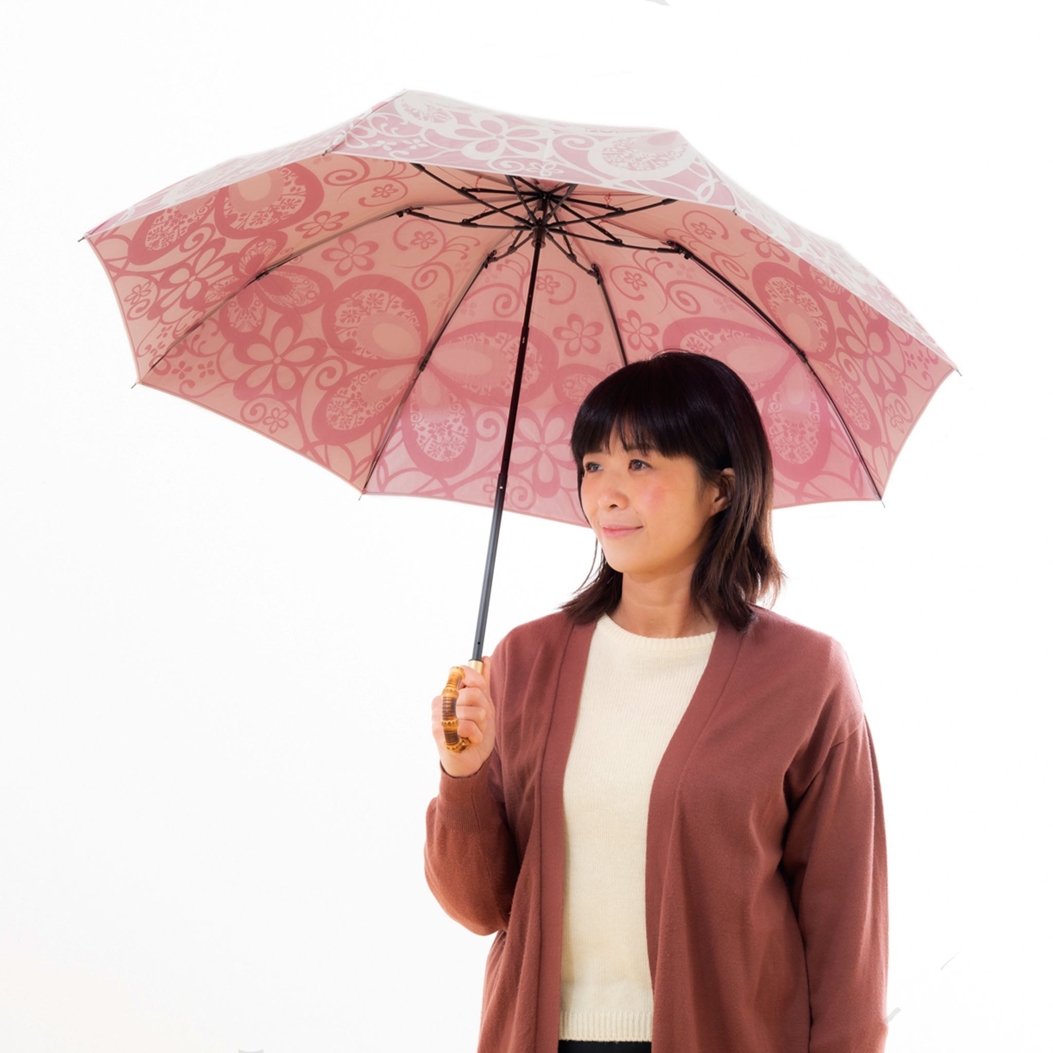 晴雨兼用 レディース kirie 蝶々 ワインレッド 折りたたみ傘