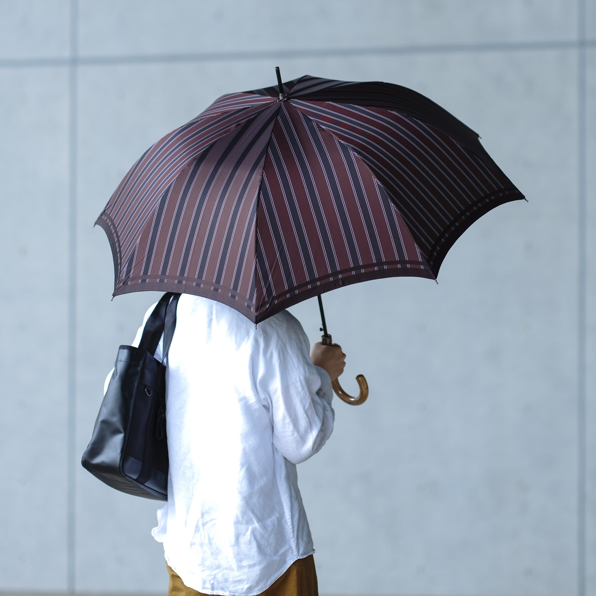 晴雨兼用 メンズ Tie Stripe×Plain WINE 長傘 サイズイメージ