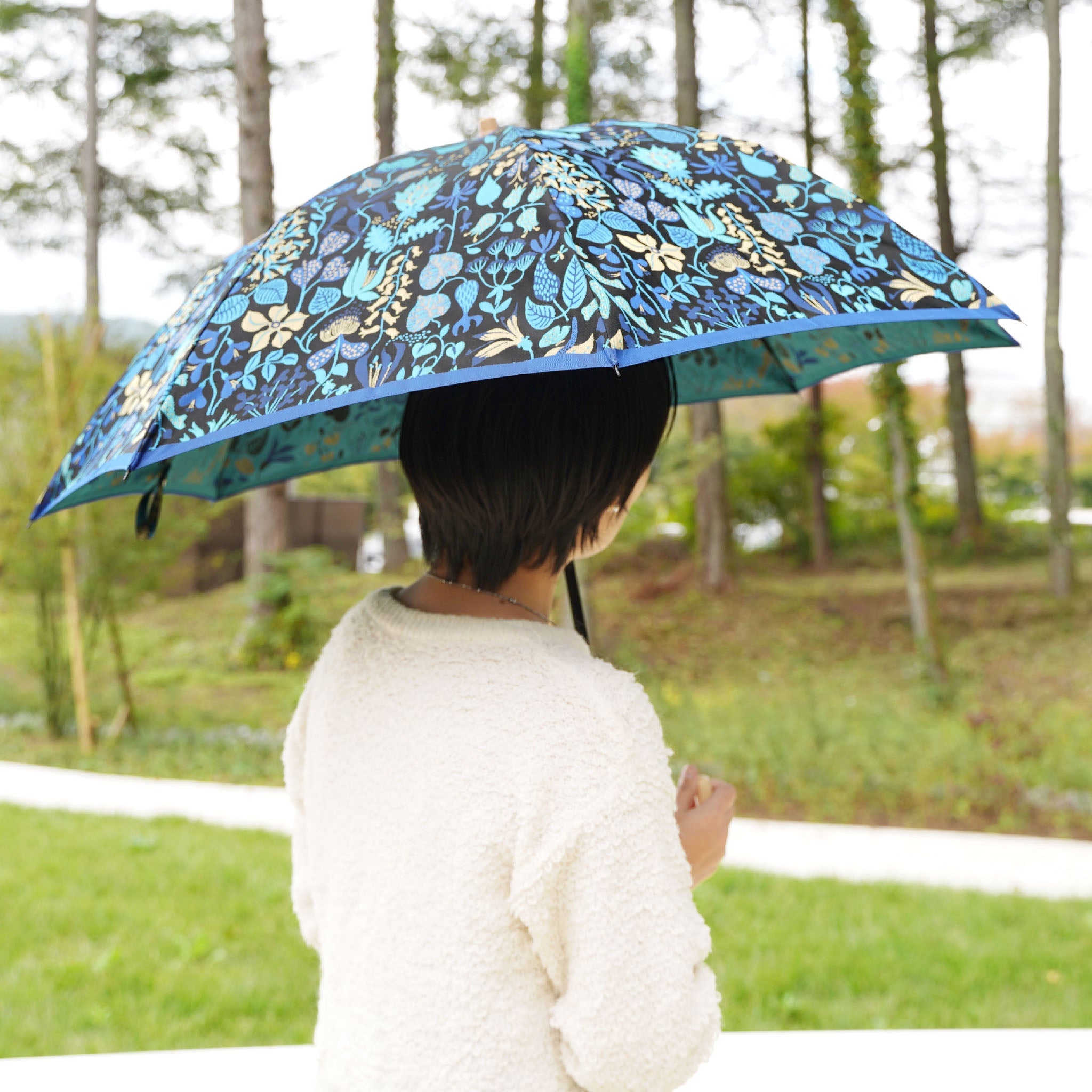 晴雨兼用 レディース Stig L. HERBARIUM ブルー 折りたたみ傘