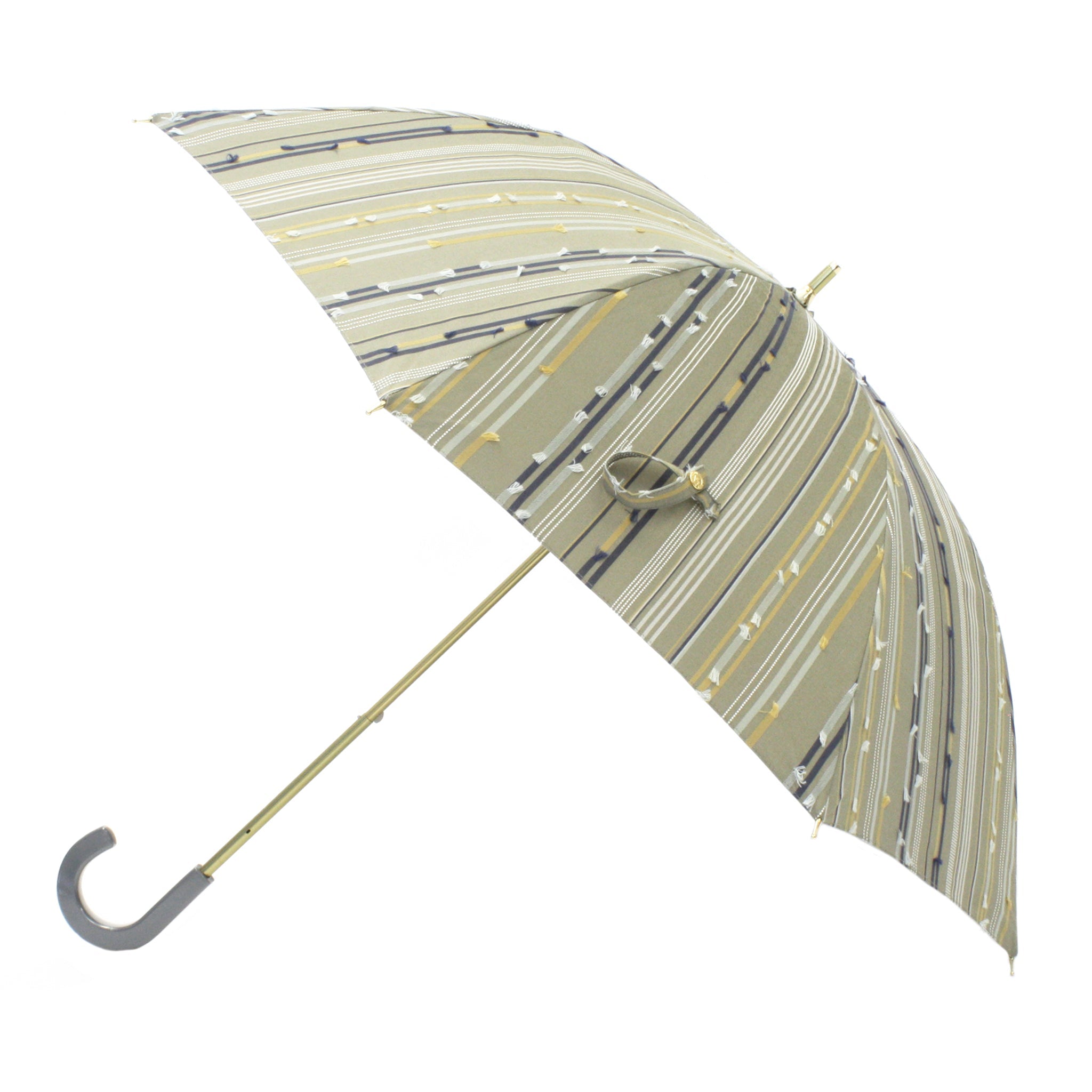 晴雨兼用　レディース　feel.t　ステッチストライプ　カーキ　スライドショート傘
