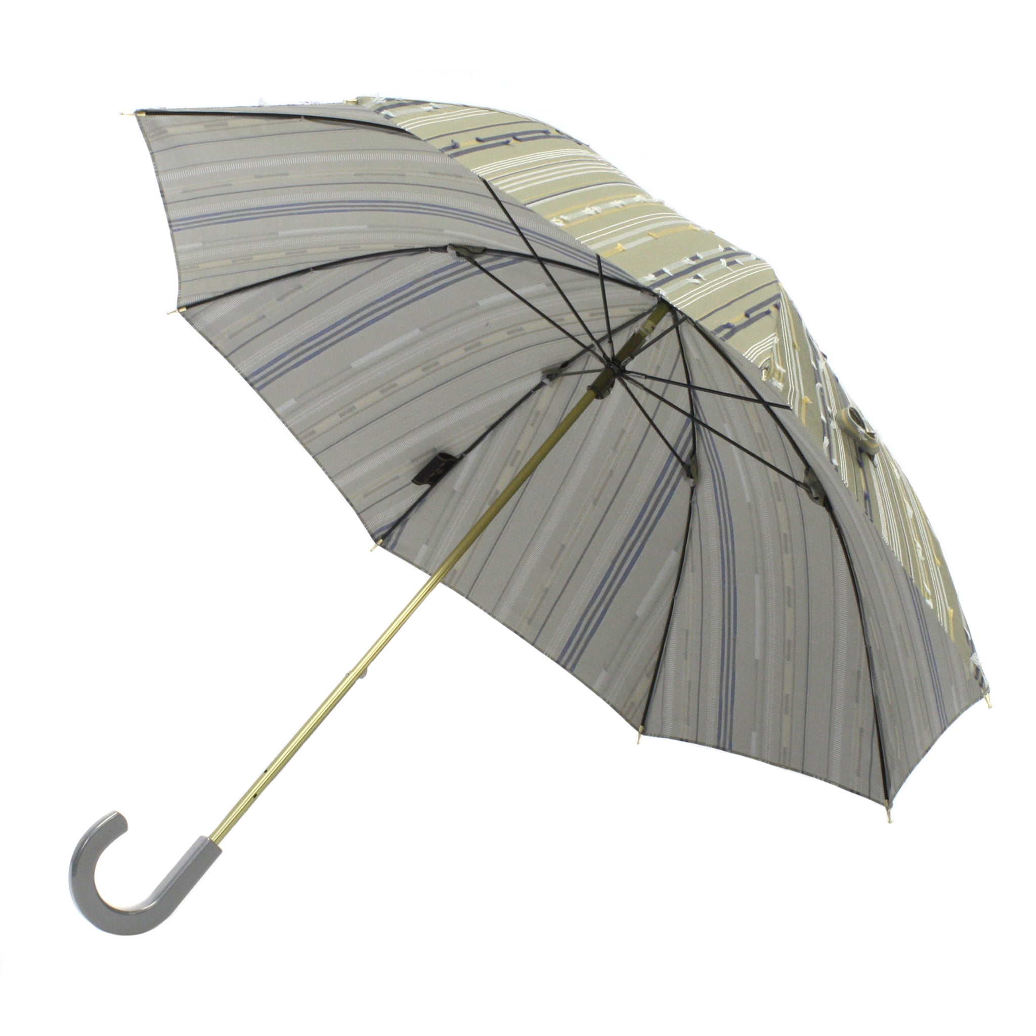 晴雨兼用　レディース　feel.t　ステッチストライプ　カーキ　スライドショート傘