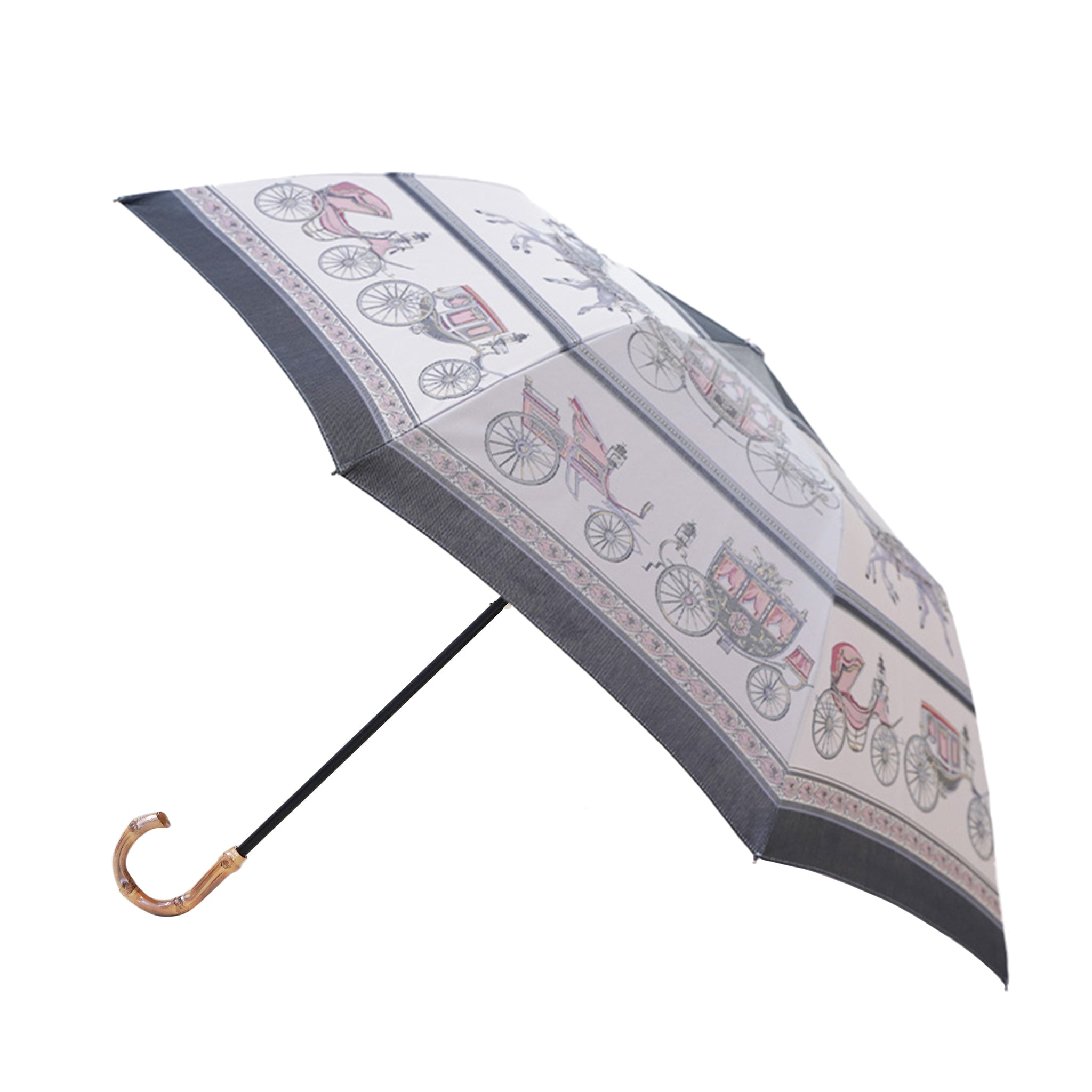 Umbrella of Yokohama　折りたたみ傘（馬車行列）ピンク×ブラック