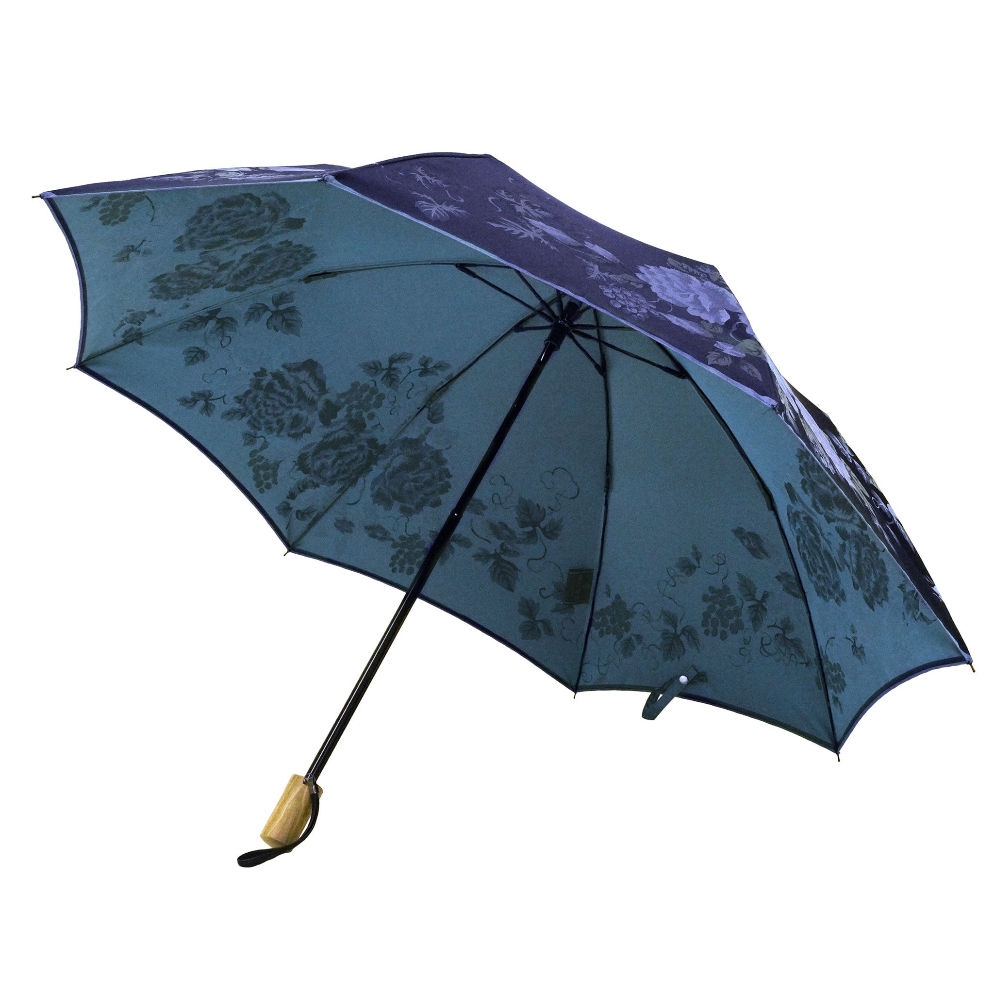晴雨兼用　レディース　絵おり　バラとぶどう　ネイビー　折りたたみ傘
