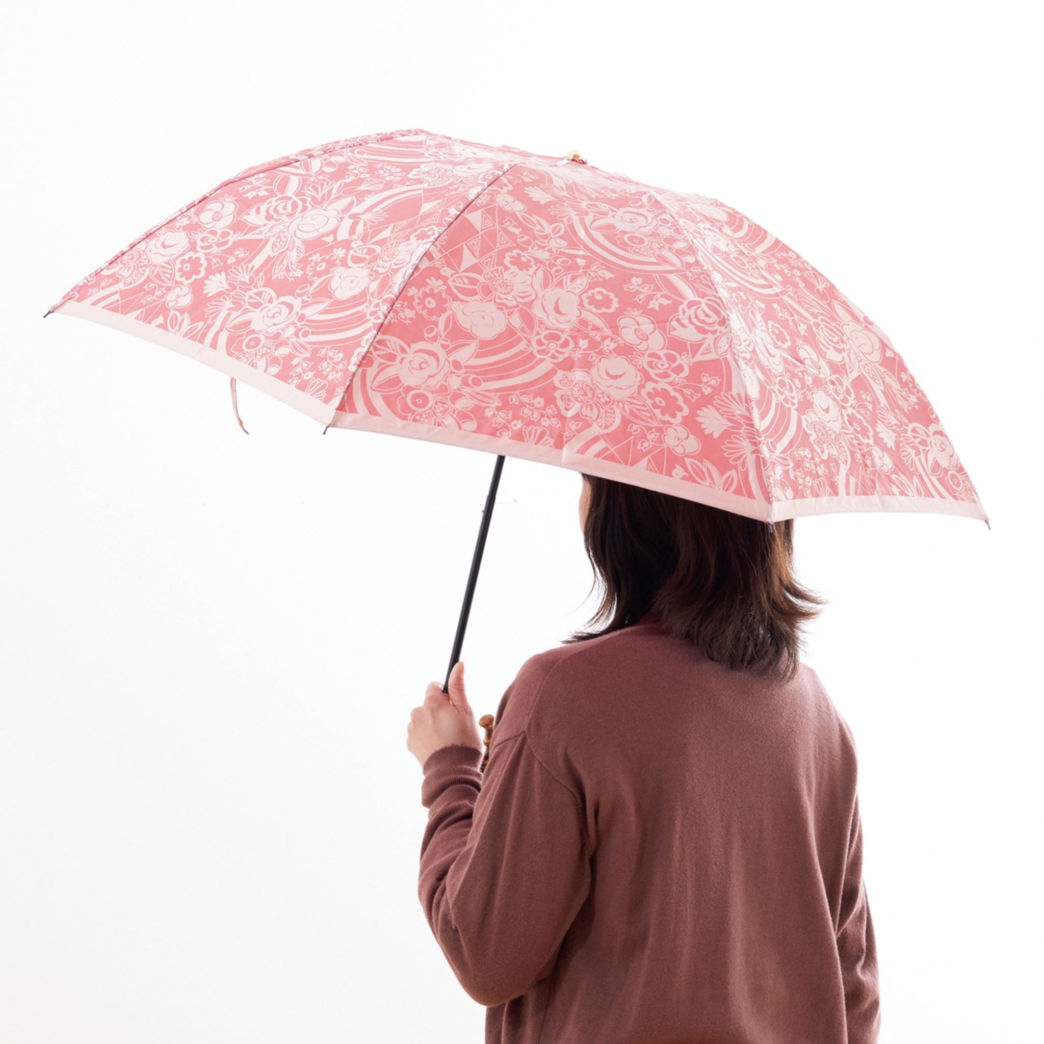 晴雨兼用　レディース　kirie　更紗　ルージュ　折りたたみ傘
