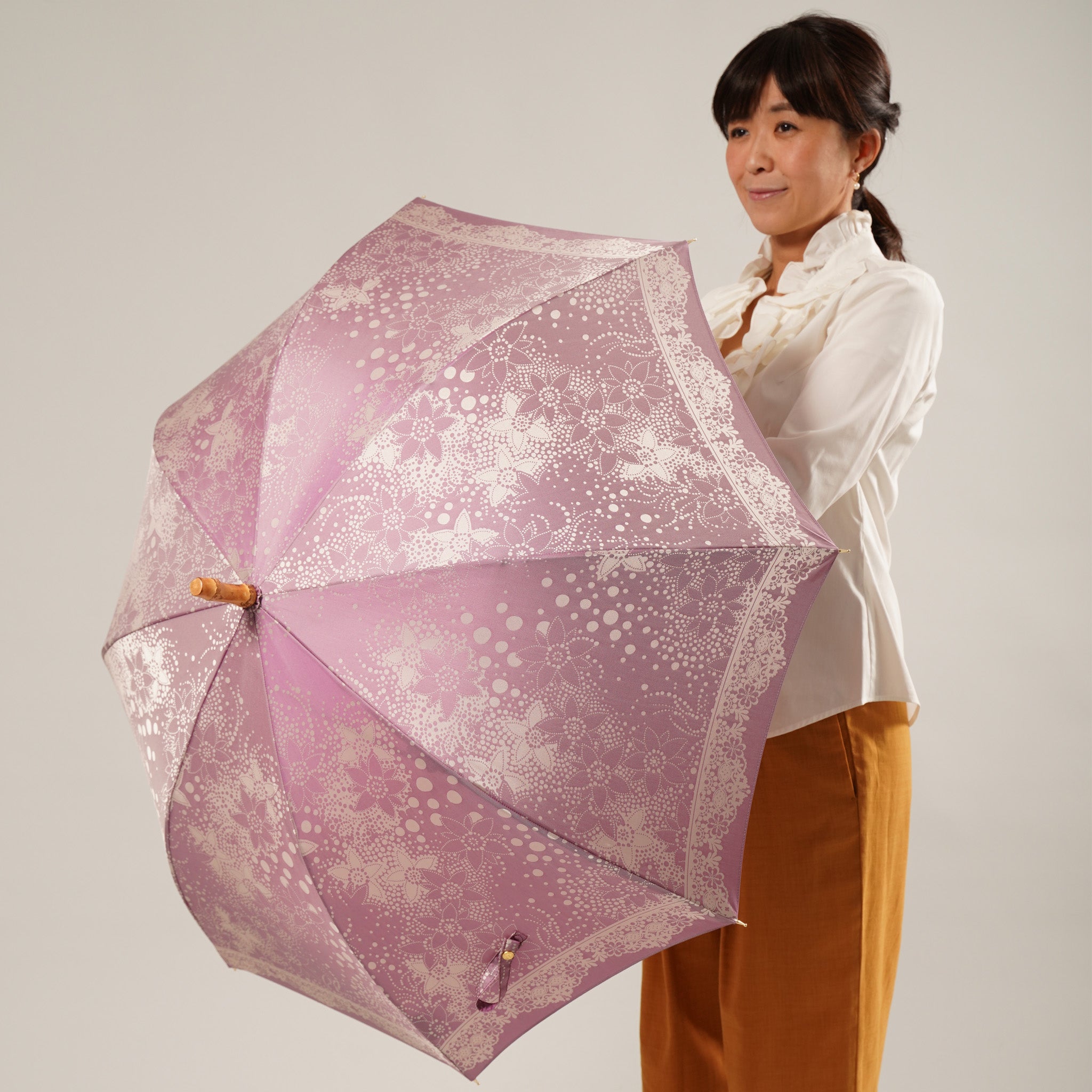 晴雨兼用　レディース　kirie　ドットフラワー　アメジスト　長傘　サイズイメージ